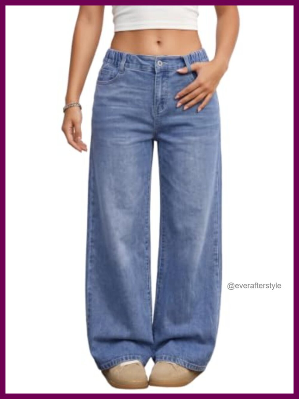 High Waisted Wide Leg Jeans Stretchy Elastic Waist Pull On Casual Denim Pants